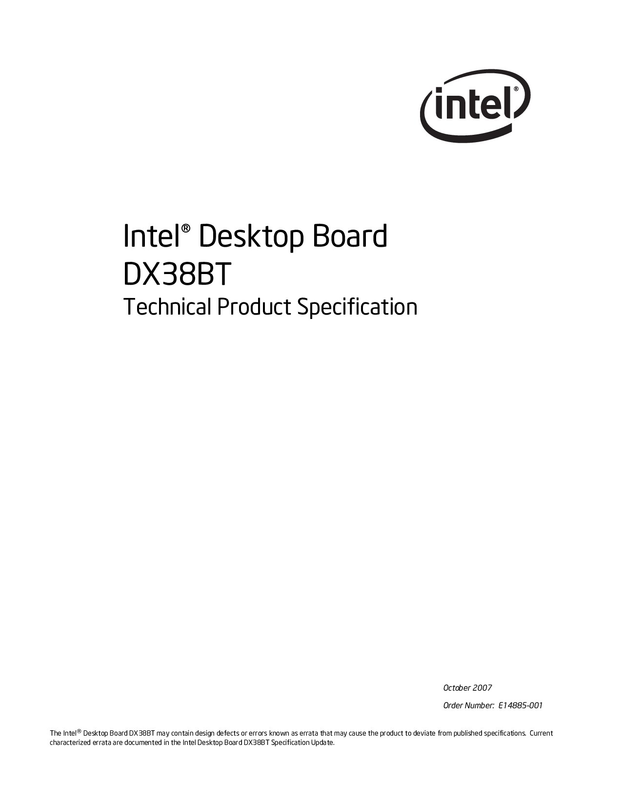 Intel® Desktop Board DX38BT Technical Product Specification